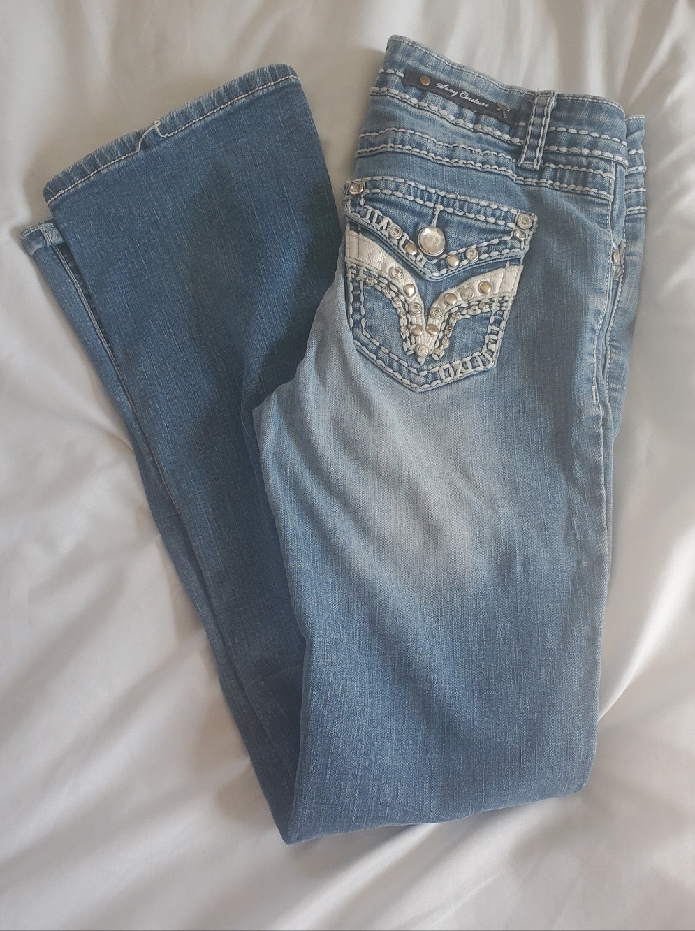 Sexy Couture Distressed Embellished Women's Jeans, Sz 11 (Actual W30/L33)